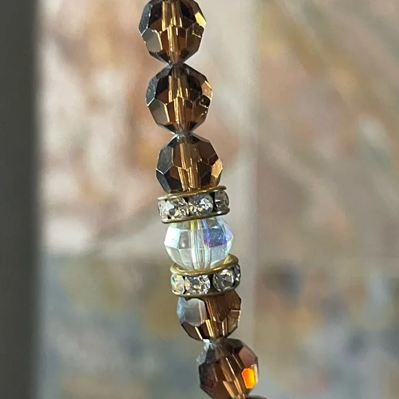 Cognac Swarovski Crystal Round Bead Necklace - Picture 7 of 12